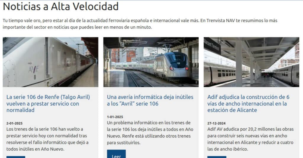 Captura de pantalla de Trenvista NAV en el momento de su lanzamiento.